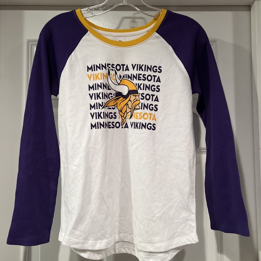 NFL Minnesota Vikings Girls Large‎ 10/12 Youth Long Sleeve Raglan T-Shirt White